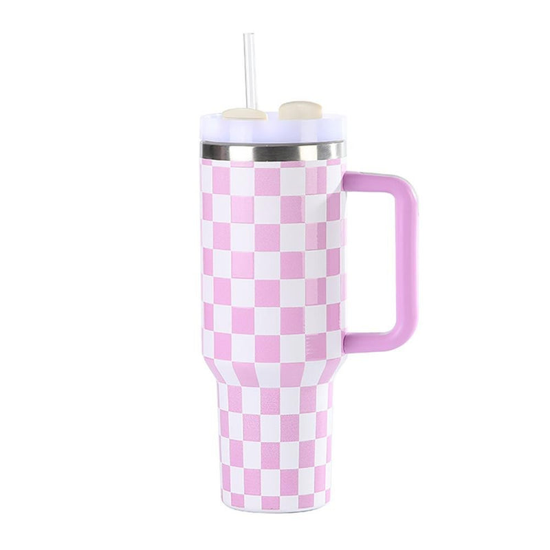Checker Double Wall Stainless Tumbler w/ Handle