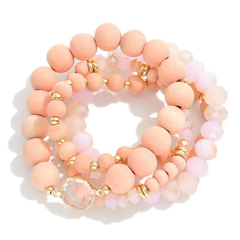 Peach Beaded Stack Bracelets