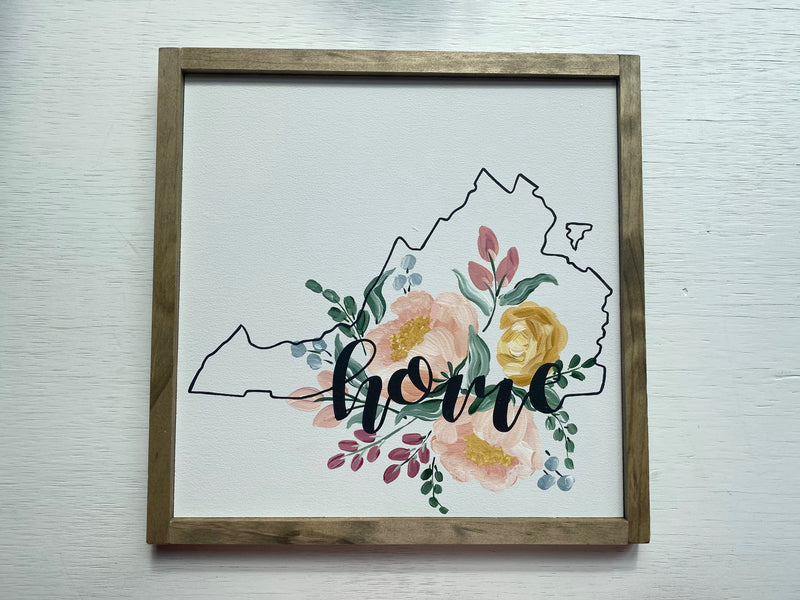 Floral Virginia ‘Home’ Sign